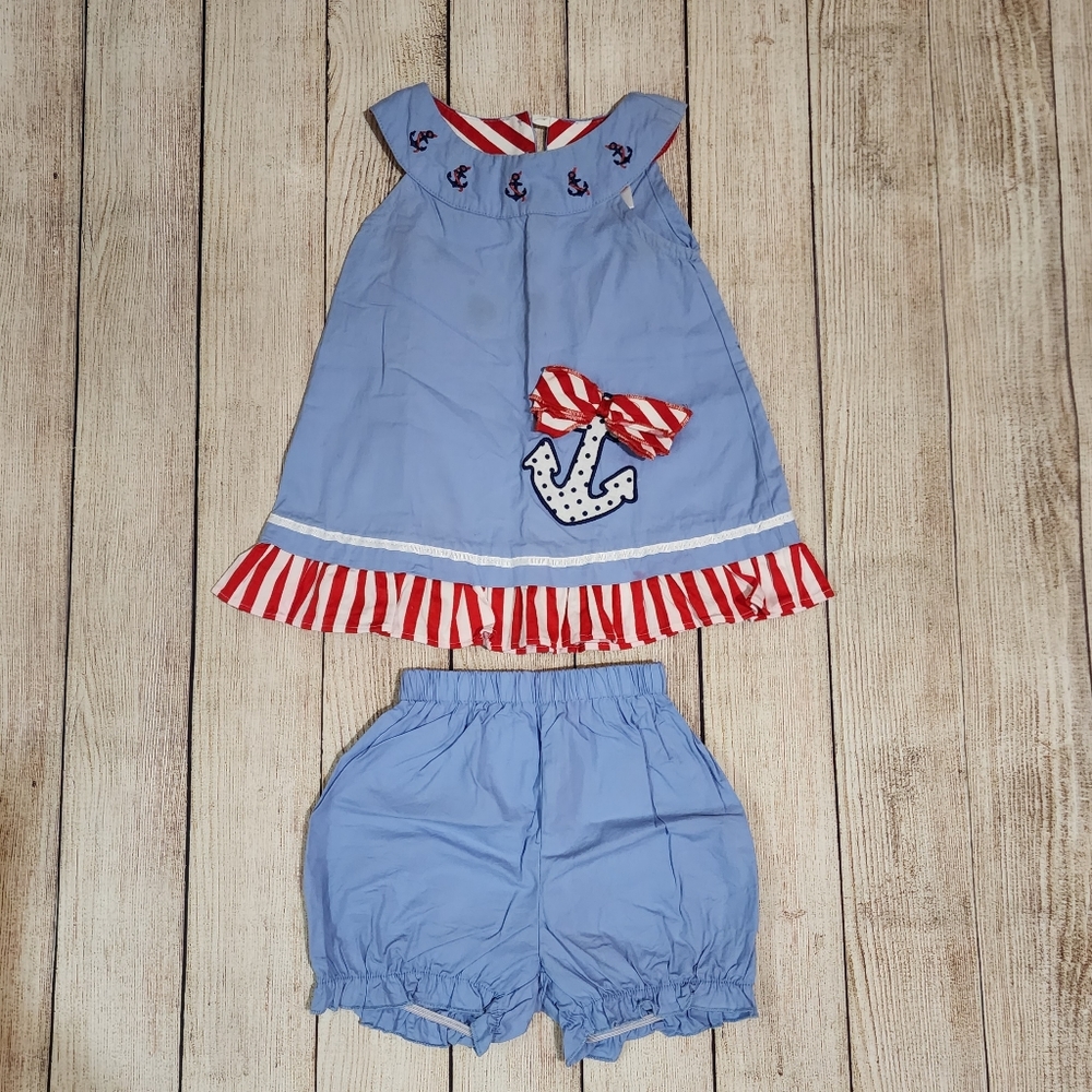 Nautical Sailor Baby Girl Outfit 2pc Tunic & Bloomers